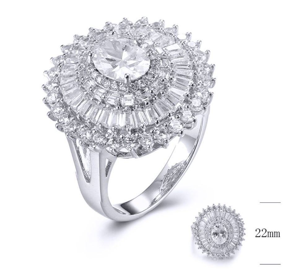 SJ31547, Ladies' Moissanite Ring, S925, Rhodium Plated, White, 6.36g