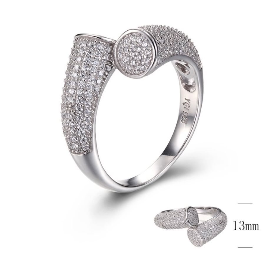 SJ29284-C, Ladies' Moissanite Ring, S925, Rhodium + Black Rhodium Plated, Silver, 10.16g
