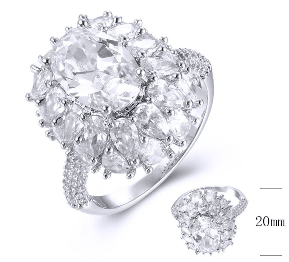 SJ38660, Ladies' Moissanite Ring, S925, Rhodium Plated, White, 7.65g