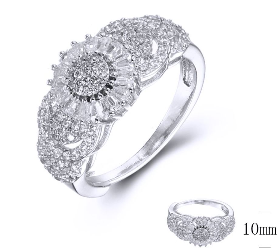 SJ34922, Ladies' Moissanite Ring, S925, Rhodium Plated, White, 3.8g