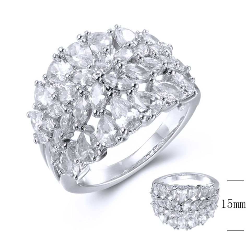 SJ38643, Ladies' Moissanite Ring, S925, Rhodium Plated, White, 4.97g