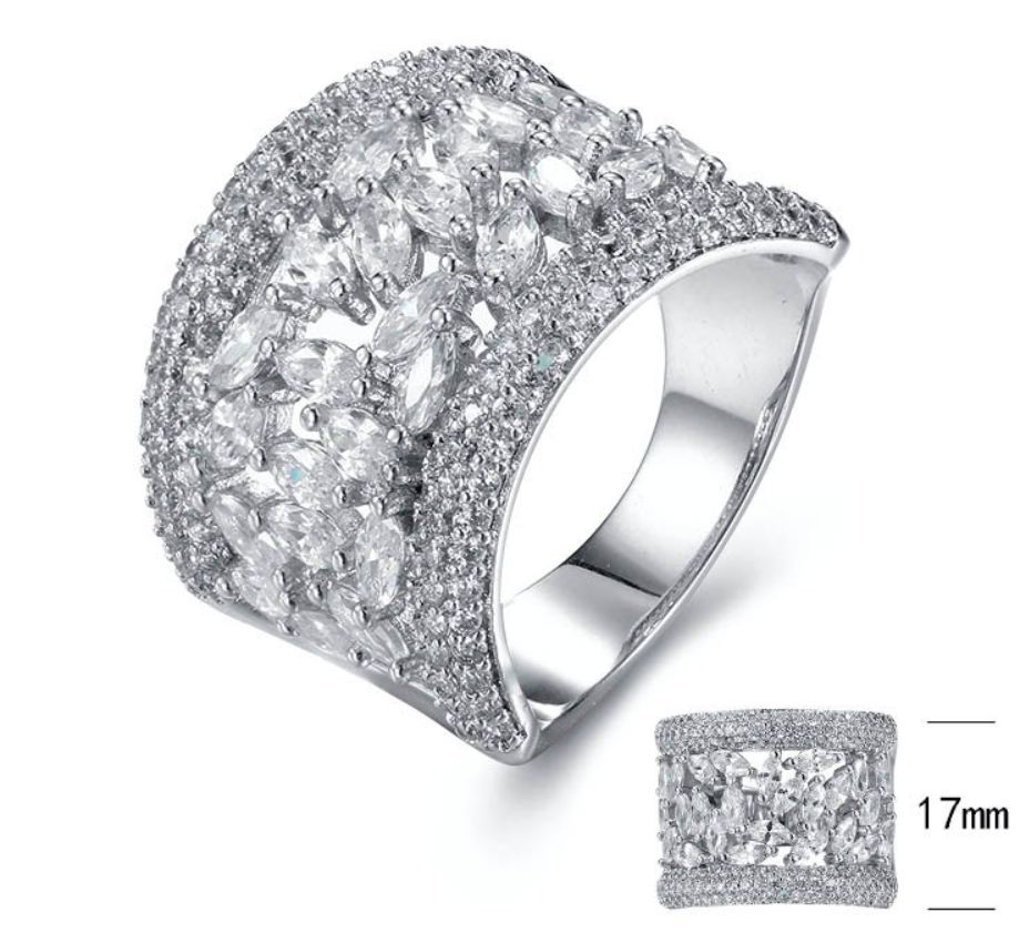 SJ30227, Ladies' Moissanite Ring, S925, Rhodium Plated, White, 6.67g