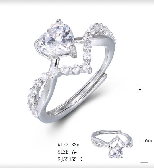 SJ52455, Ladies' Moissanite Ring, S925, Rhodium Plated, White, 2.33g