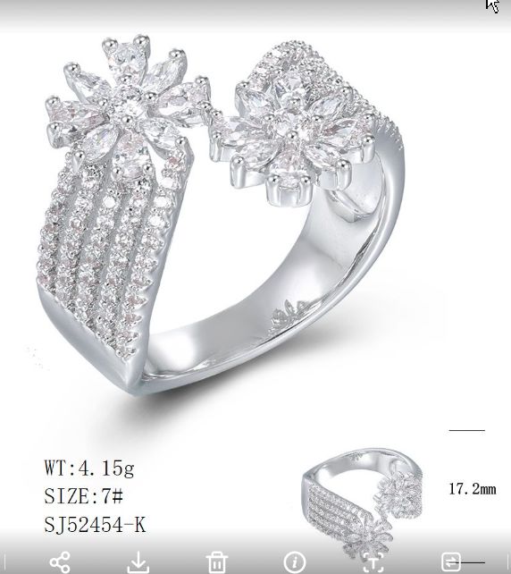 SJ52454, Ladies' Moissanite Ring, S925, Rhodium Plated, White, 4.15g