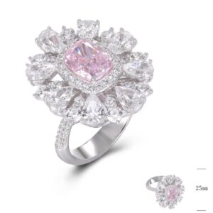 SJ48277-C, Ladies' Moissanite Ring, S925, Rhodium + Gold Plated, White, 12g