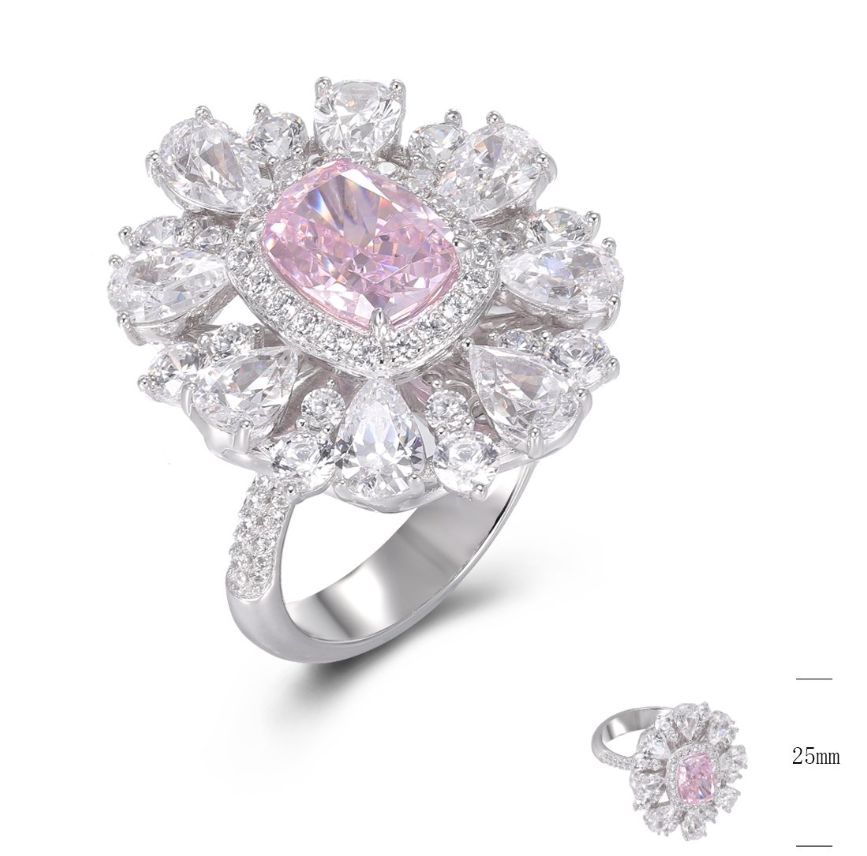 SJ48277-C, Ladies' Moissanite Ring, S925, Rhodium + Gold Plated, White, 12g
