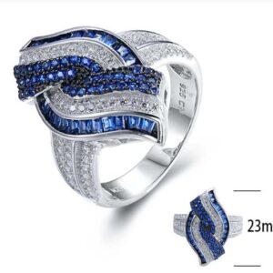 SJ25409-C, Ladies' Moissanite Ring, S925, Rhodium + Black Rhodium Plated, White, 5.83g