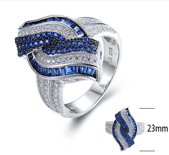 SJ25409-C, Ladies' Moissanite Ring, S925, Rhodium + Black Rhodium Plated, White, 5.83g