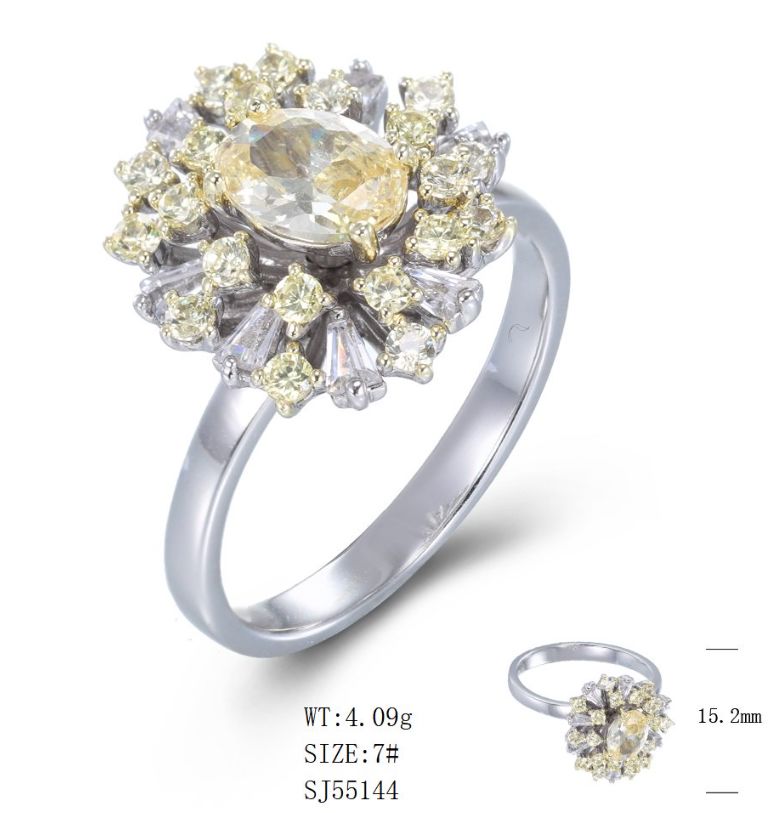 SJ55144, Ladies' Moissanite Ring, S925, Rhodium Plated, White, 4.19g
