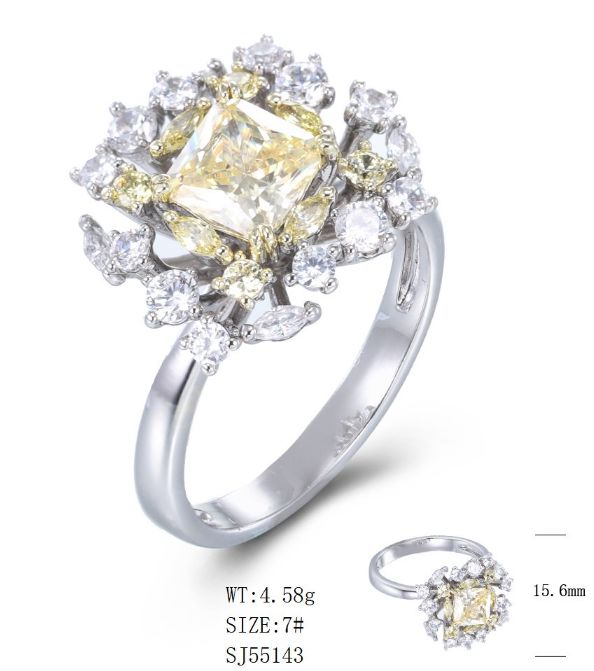 SJ55143, Ladies' Moissanite Ring, S925, Rhodium Plated, White, 4.32g