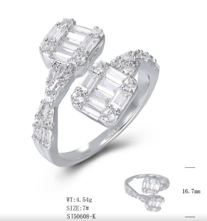 SJ50608, Ladies' Moissanite Ring, S925, Rhodium Plated, White, 4.71g