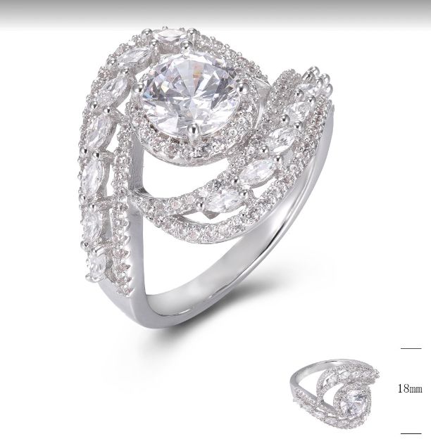 SJ49806, Ladies' Moissanite Ring, S925, Rhodium Plated, White, 6.09g