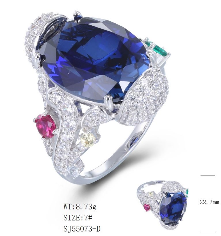 SJ55073, Ladies' Moissanite Ring, S925, Rhodium Plated, White, 7.34g