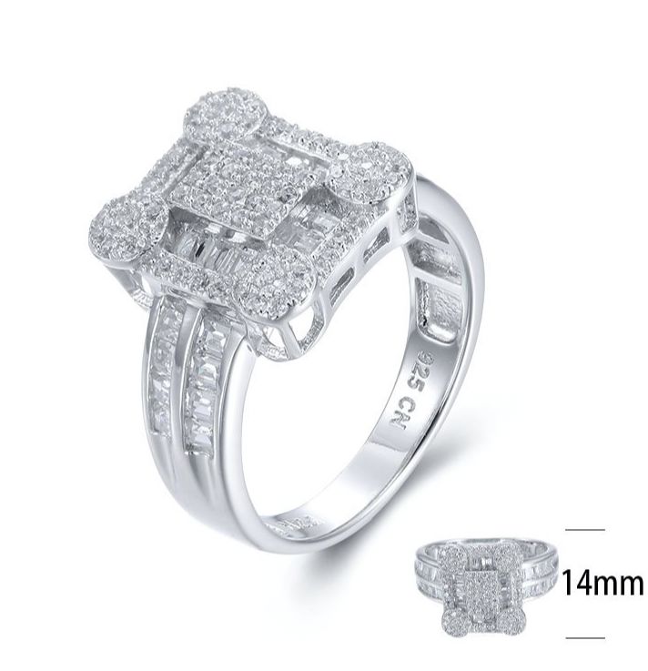 SJ26020, Ladies' Moissanite Ring, S925, Rhodium Plated, White, 5.2g