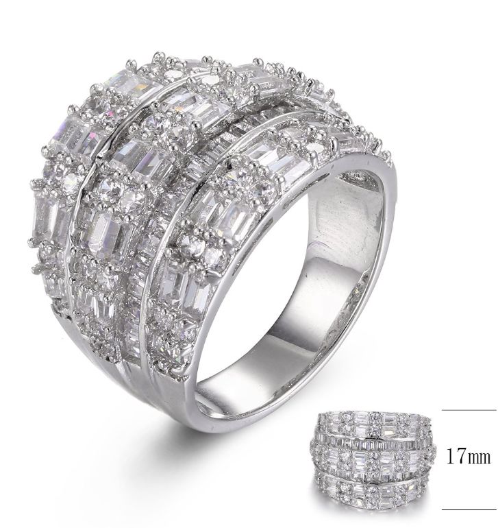 SJ29501, Ladies' Moissanite Ring, S925, Rhodium Plated, White, 8.33g