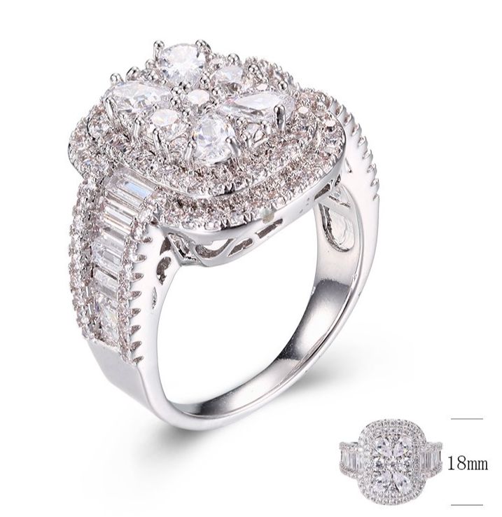 SJ25734, Ladies' Moissanite Ring, S925, Rhodium Plated, White, 7.22g