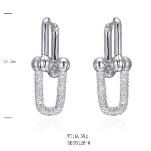 SE55126, Ladies' Moissanite Earring, S925, Rhodium Plated, White, 9.44g
