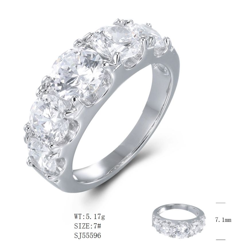 SJ55596, Ladies' Moissanite Ring, S925, Rhodium Plated, White, 5.74g