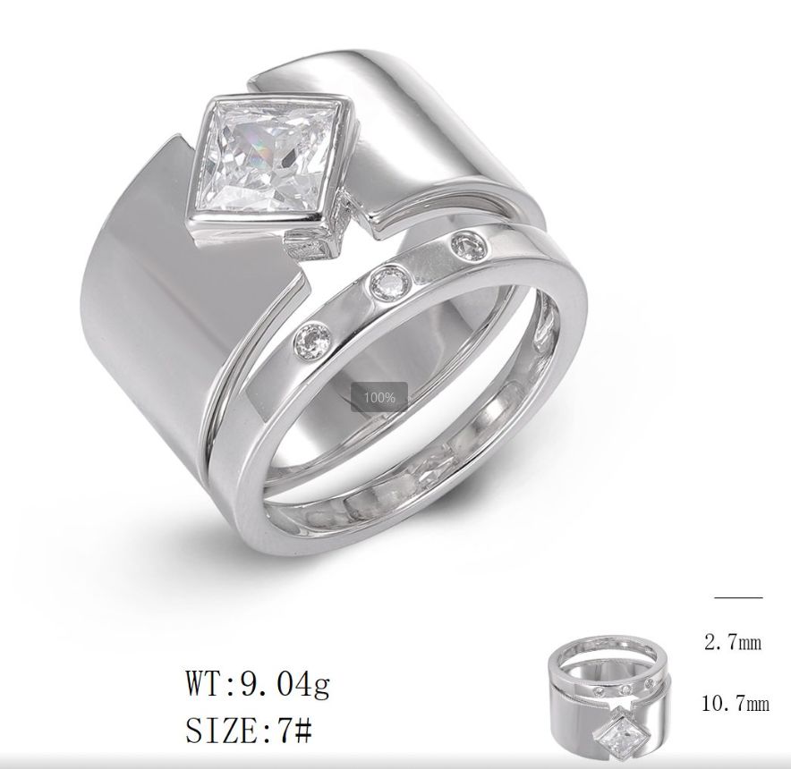 SJ49003, Ladies' Moissanite Ring, S925, Rhodium Plated, White, 9.5g