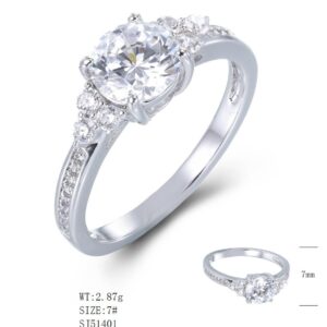 SJ51401莫桑, Ladies' Moissanite Ring, S925, Rhodium Plated, White, 2.43g