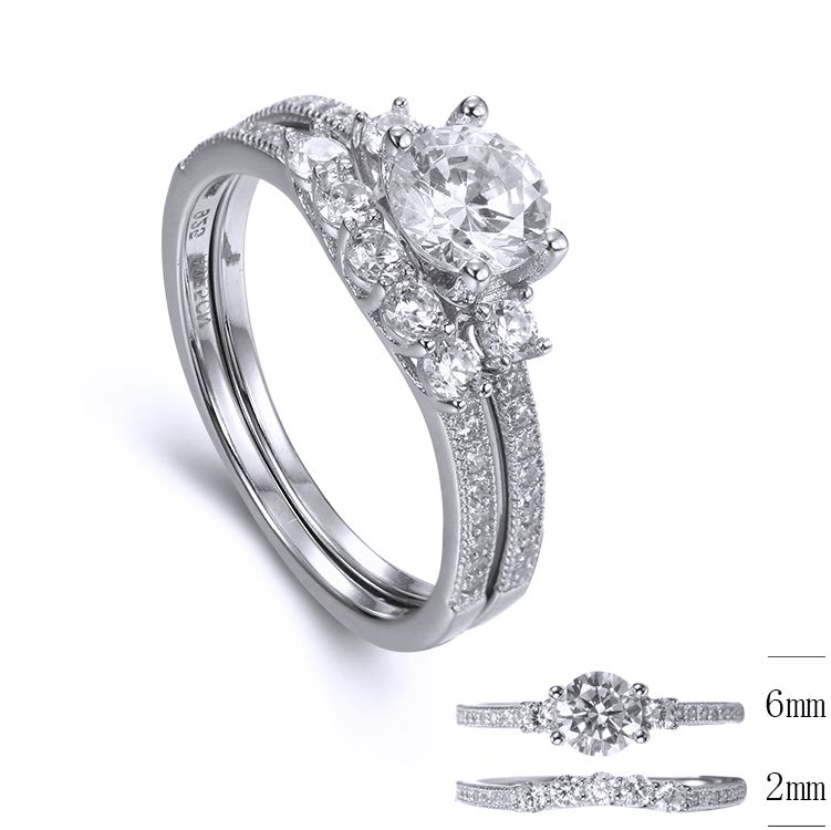 SJ34872莫桑, Ladies' Moissanite Ring, S925, Rhodium Plated, White, 2.89g