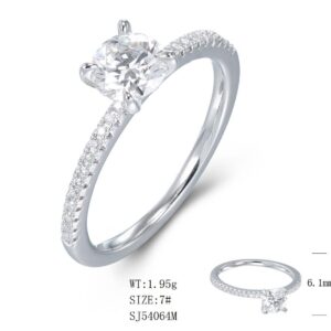 SJ54064莫桑, Ladies' Moissanite Ring, S925, Rhodium Plated, White, 1.85g