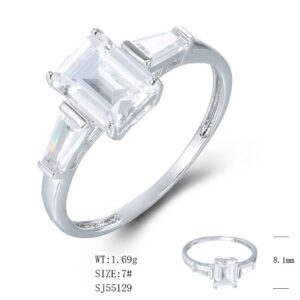 SJ55129莫桑, Ladies' Moissanite Ring, S925, Rhodium Plated, White, 1.79g