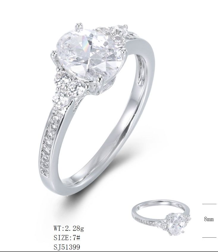 SJ51399, Ladies' Moissanite Ring, S925, Rhodium Plated, White, 2.62g