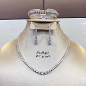 SN28847, Ladies' Moissanite Necklace, S925, Rhodium Plated, White, 41.49g
