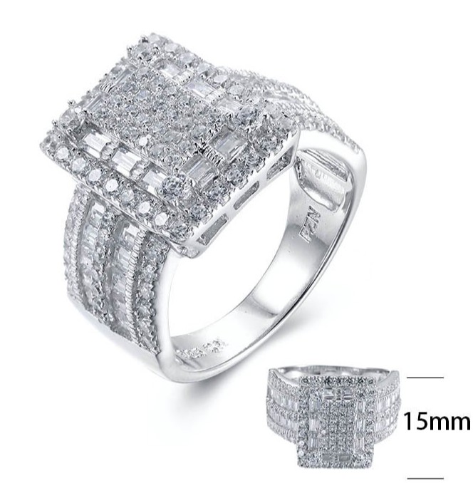 SJ26038, Ladies' Moissanite Ring, S925, Rhodium Plated, White, 7.34g