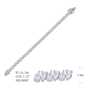 SB21869, Ladies' Moissanite Bracelet, S925, Rhodium Plated, White, 14.45g