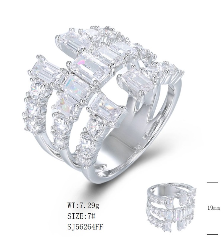 SJ56264, Ladies' Moissanite Ring, S925, Rhodium Plated, White, 7.62g