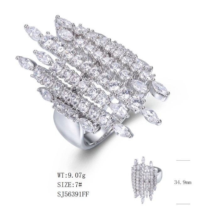 SJ56391, Ladies' Moissanite Ring, S925, Rhodium Plated, White, 8.51g