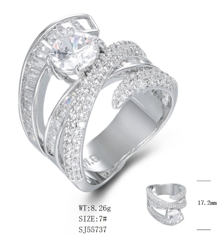 SJ55737, Ladies' Moissanite Ring, S925, Rhodium Plated, White, 8.68g