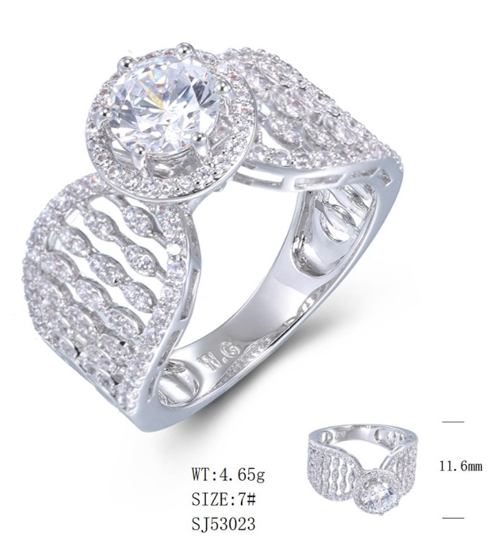 SJ53023, Ladies' Moissanite Ring, S925, Rhodium Plated, White, 4.39g