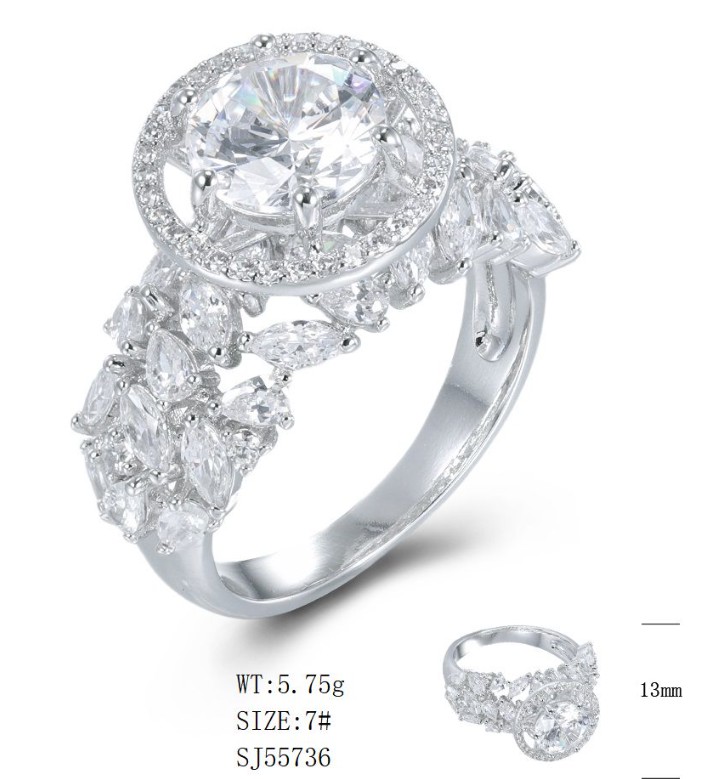 SJ55736, Ladies' Moissanite Ring, S925, Rhodium Plated, White, 5.52g