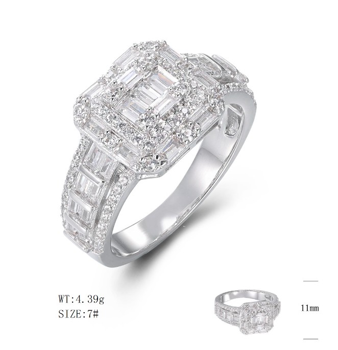 SJ50610, Ladies' Moissanite Ring, S925, Rhodium Plated, White, 4.77g