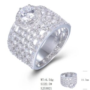 SJ53021, Ladies' Moissanite Ring, S925, Rhodium Plated, White, 6.81g