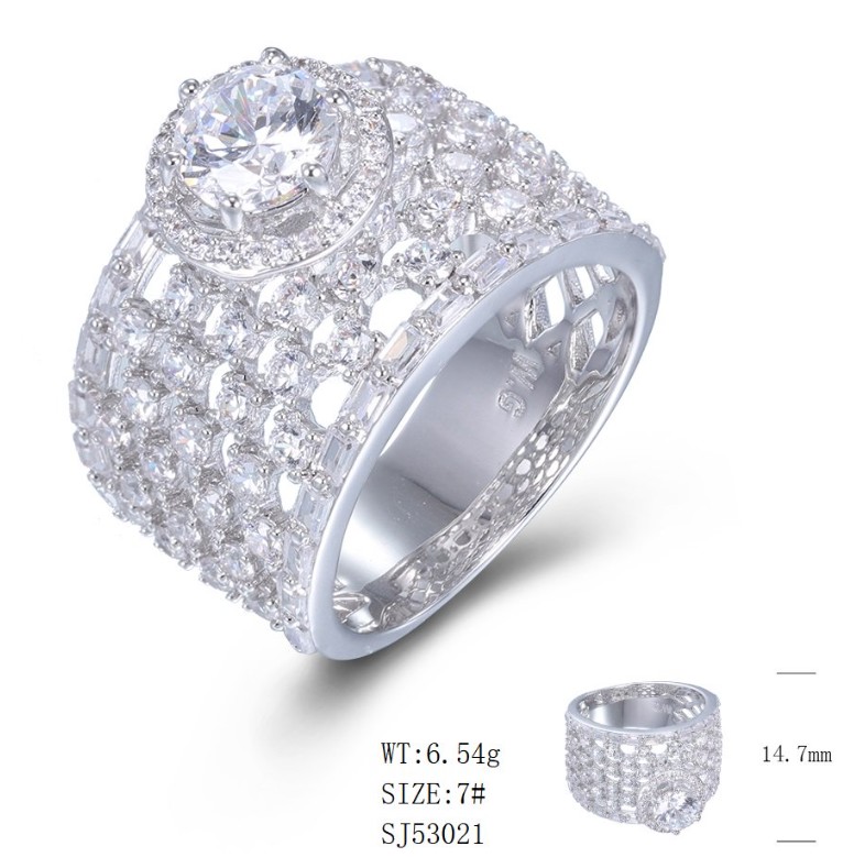 SJ53021, Ladies' Moissanite Ring, S925, Rhodium Plated, White, 6.81g