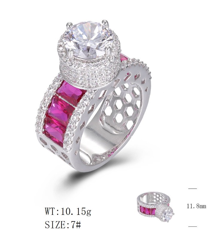 SJ49184, Ladies' Moissanite Ring, S925, Rhodium Plated, White, 10.85g