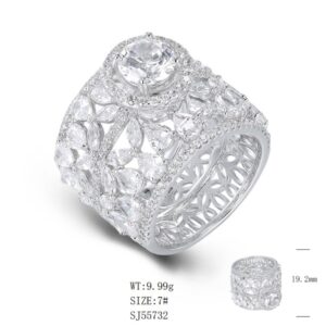 SJ55732, Ladies' Moissanite Ring, S925, Rhodium Plated, White, 9.64g