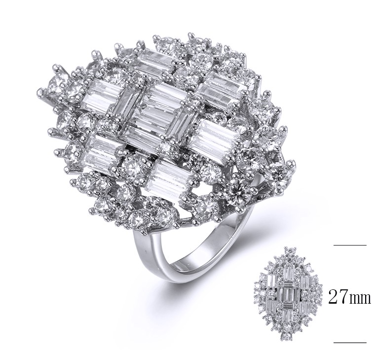 SJ37002, Ladies' Moissanite Ring, S925, Rhodium Plated, White, 5.7g