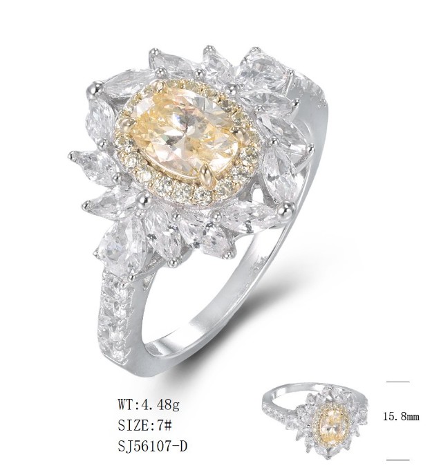 SJ56107, Ladies' Moissanite Ring, S925, Rhodium Plated, White, 4.43g