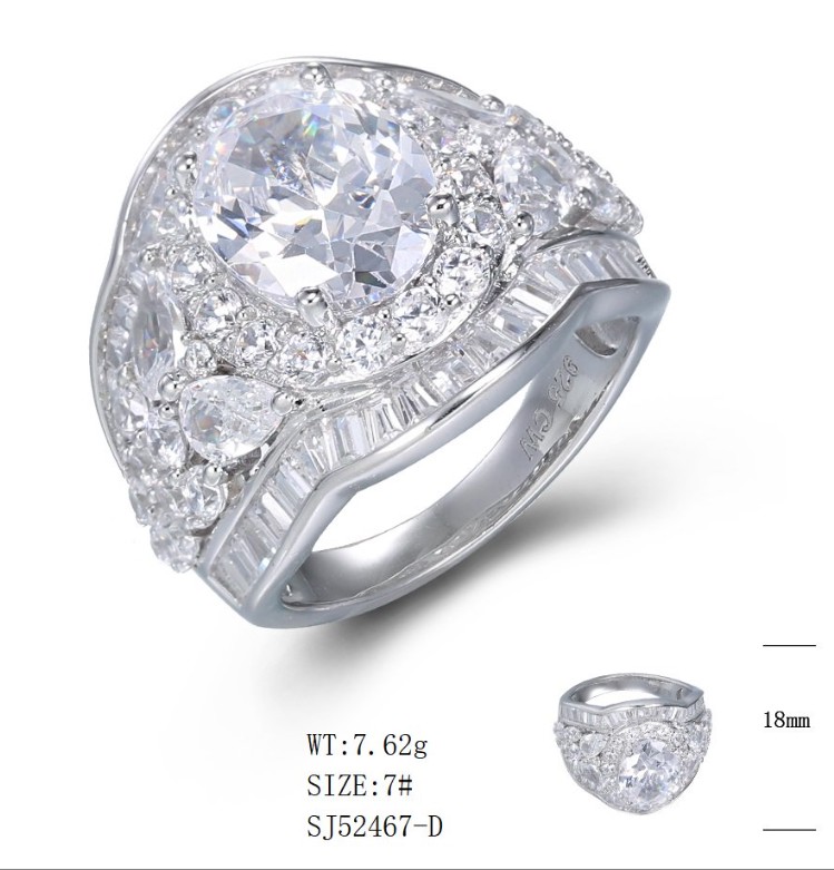SJ52467, Ladies' Moissanite Ring, S925, Rhodium Plated, White, 7.35g