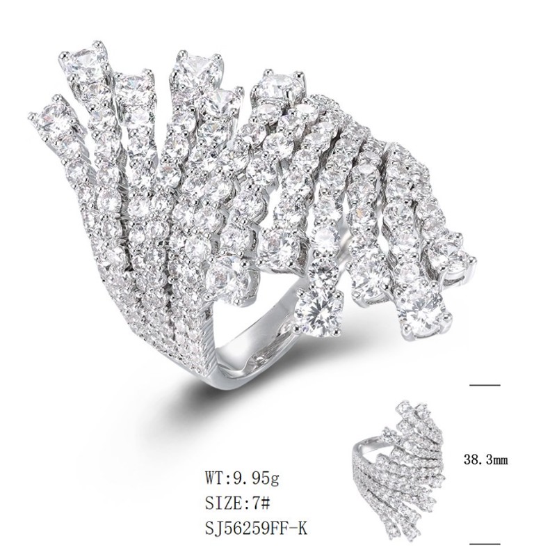 SJ56259, Ladies' Moissanite Ring, S925, Rhodium Plated, White, 10.98g