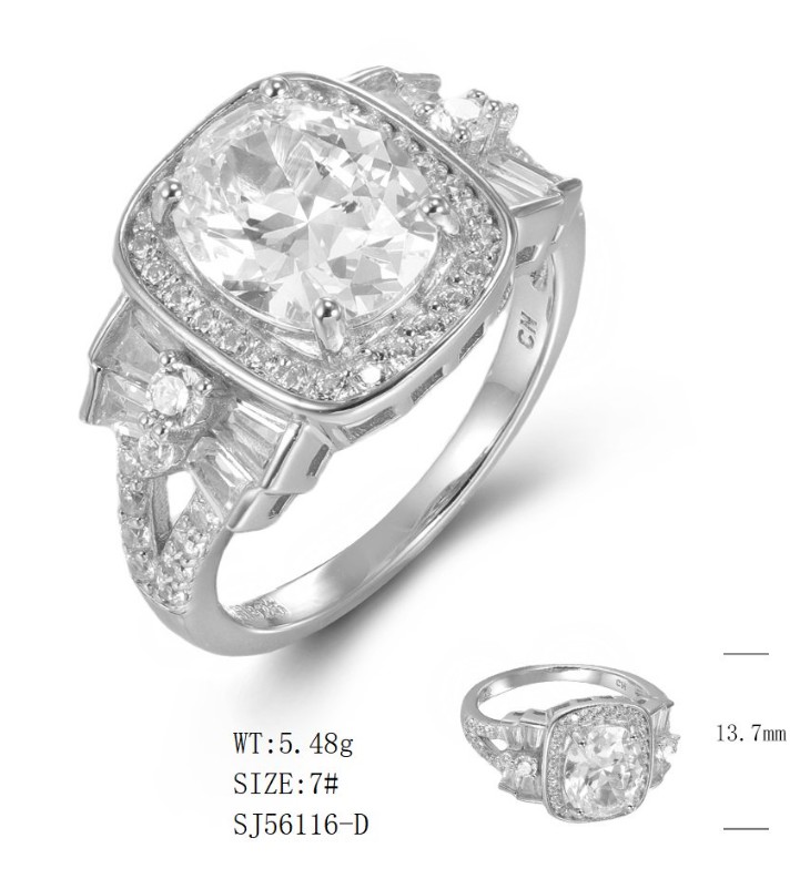 SJ56116, Ladies' Moissanite Ring, S925, Rhodium Plated, White, 4.97g