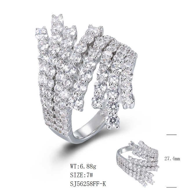 SJ56258, Ladies' Moissanite Ring, S925, Rhodium Plated, White, 7.43g
