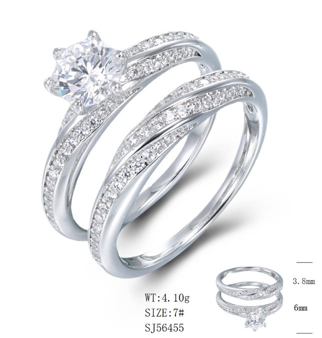 SJ56455, Ladies' Moissanite Ring, S925, Rhodium Plated, White, 4.22g