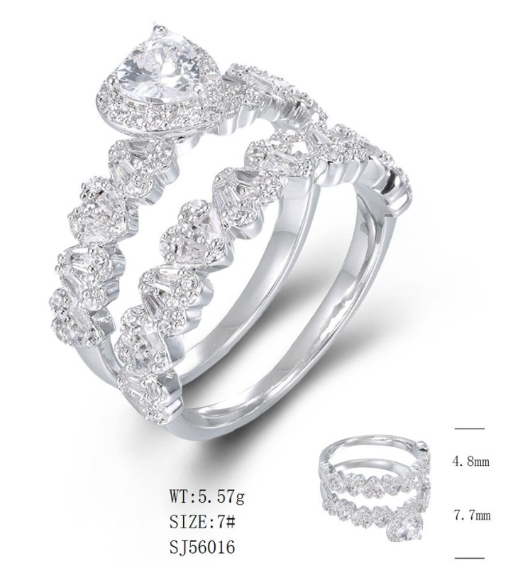 SJ56016, Ladies' Moissanite Ring, S925, Rhodium Plated, White, 6.13g