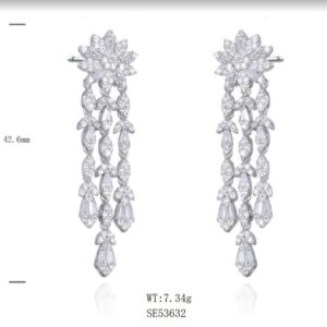SE53632, Ladies' Moissanite Earring, S925, Rhodium Plated, White, 8.06g